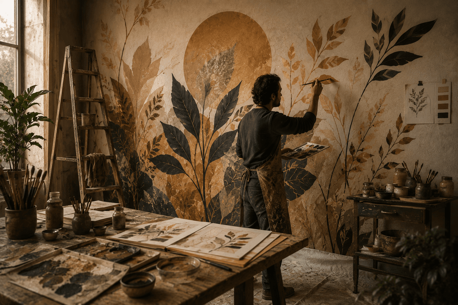 Artist creating a custom artwork for an interior space