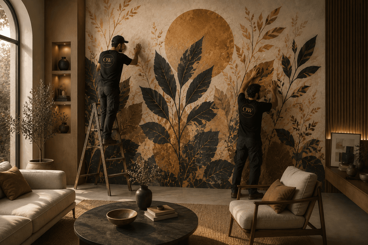 Professional artwork installation in a completed interior
